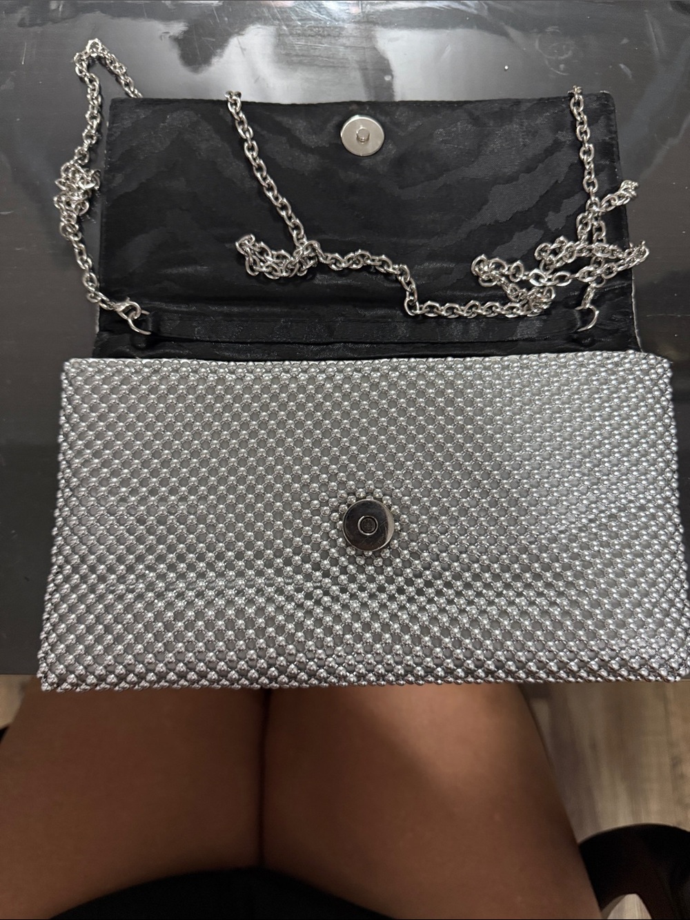 INC Crystal Mesh Evening Clutch with Chain Strap